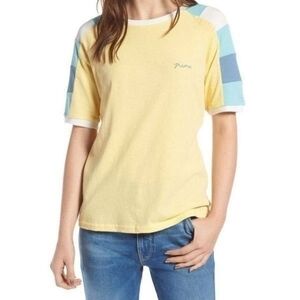 FRAME Yellow Blue Colorblock Raglan Tee Casual Cotton Vintage-Inspired Medium